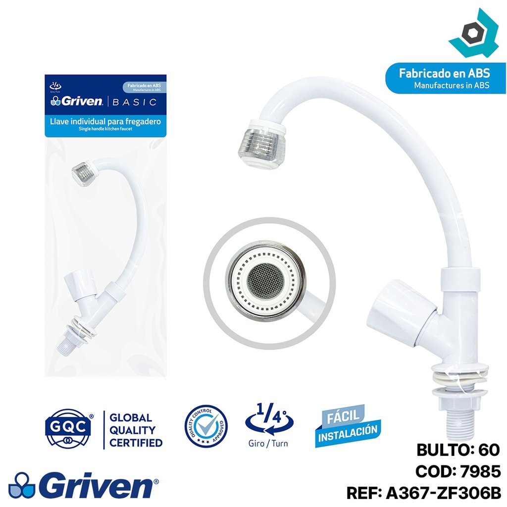 GRIFERIA PARA FREGADERO INDIVIDUAL ABS BLANCO GRIVEN WHITE