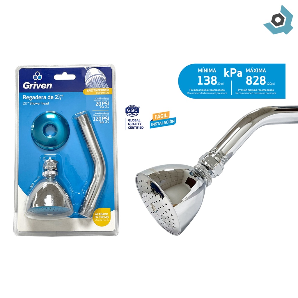 REGADERA PARA BANO 2 1/2" CROMADA GRIVEN