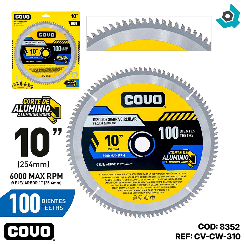 DISCO DE SIERRA 10" PARA ALUMINIO COVO