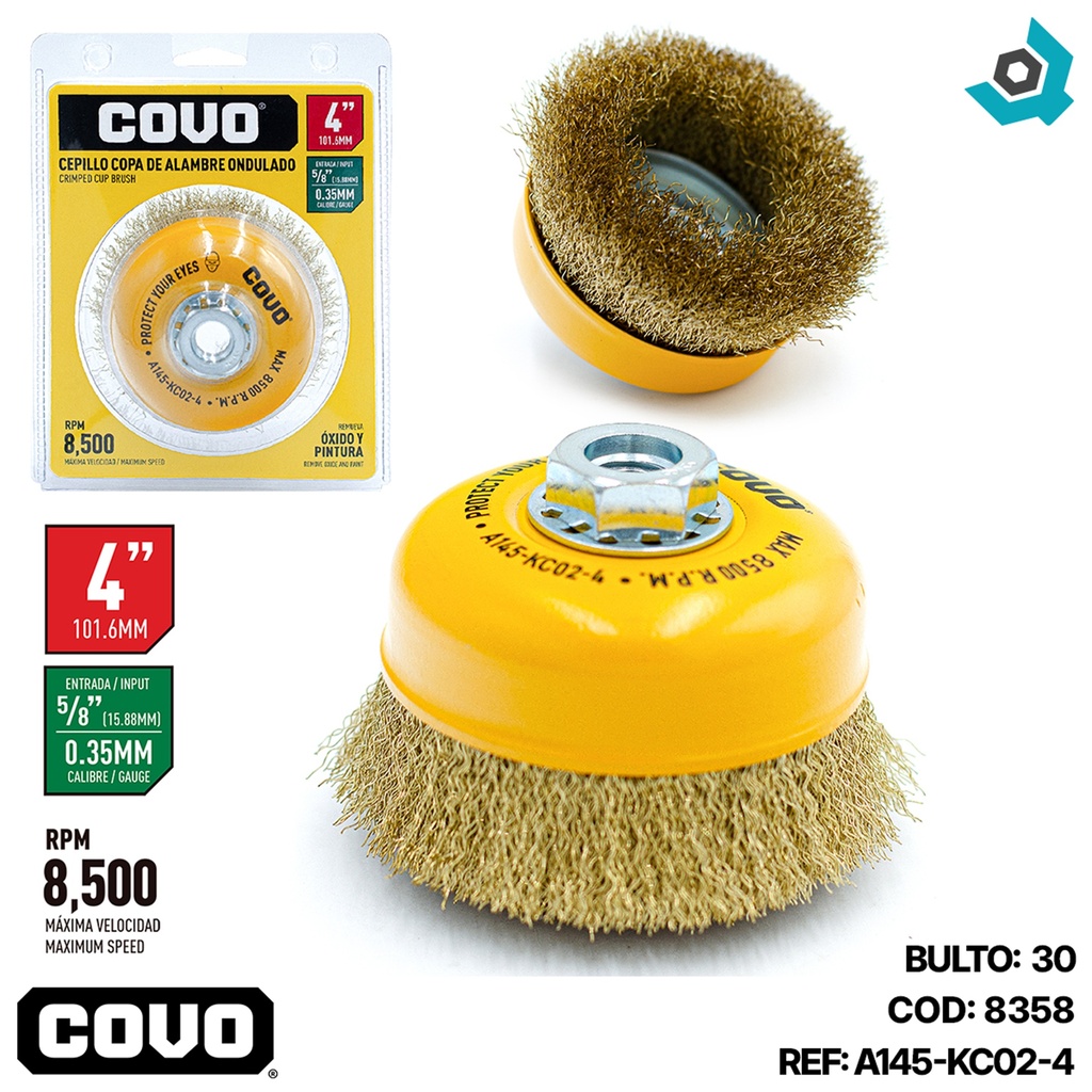 DISCO CEPILLO COPA DE ALAMBRE 4" X 5/8" COVO