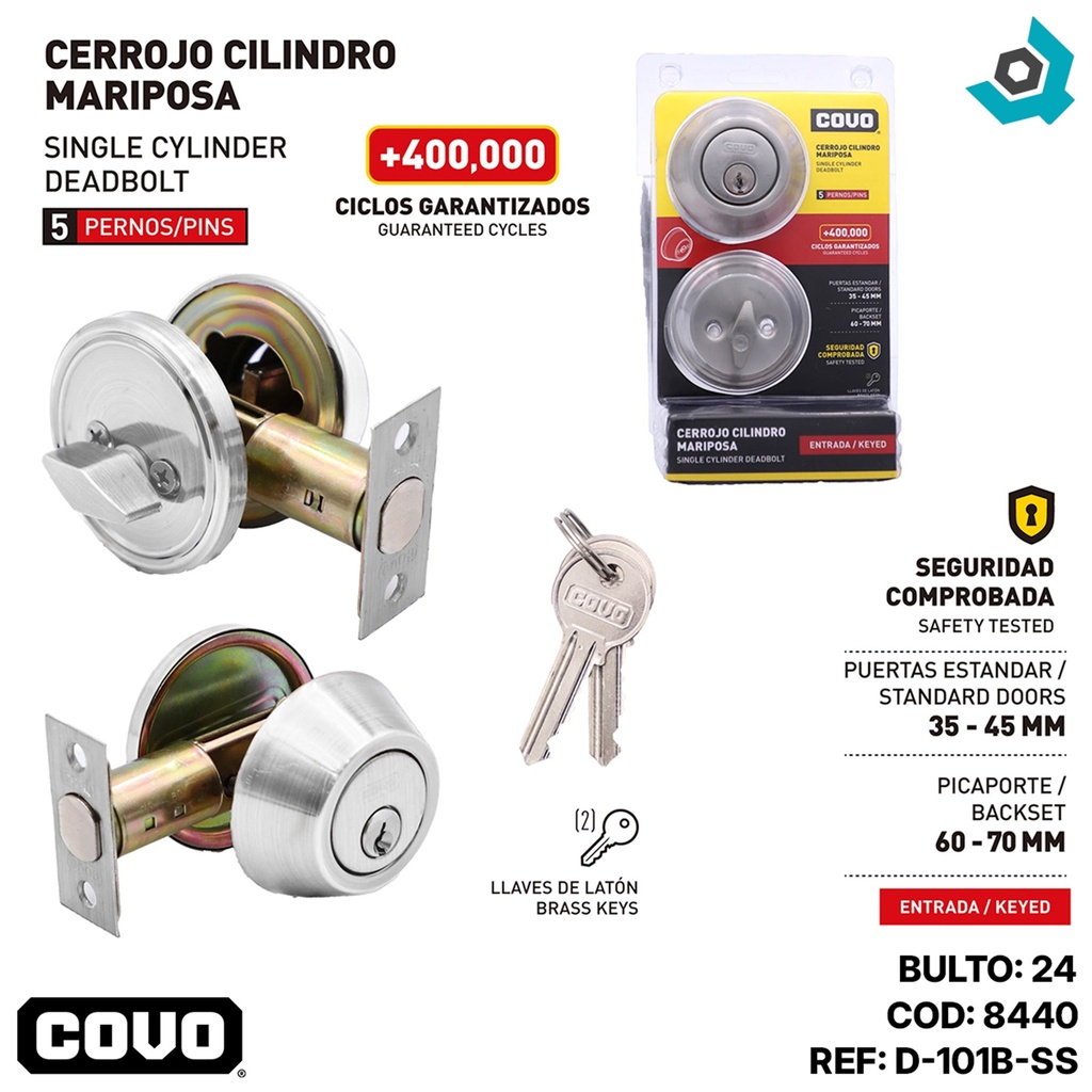CERROJO CILINDRO MARIPOSA 45MM CROMADO COVO