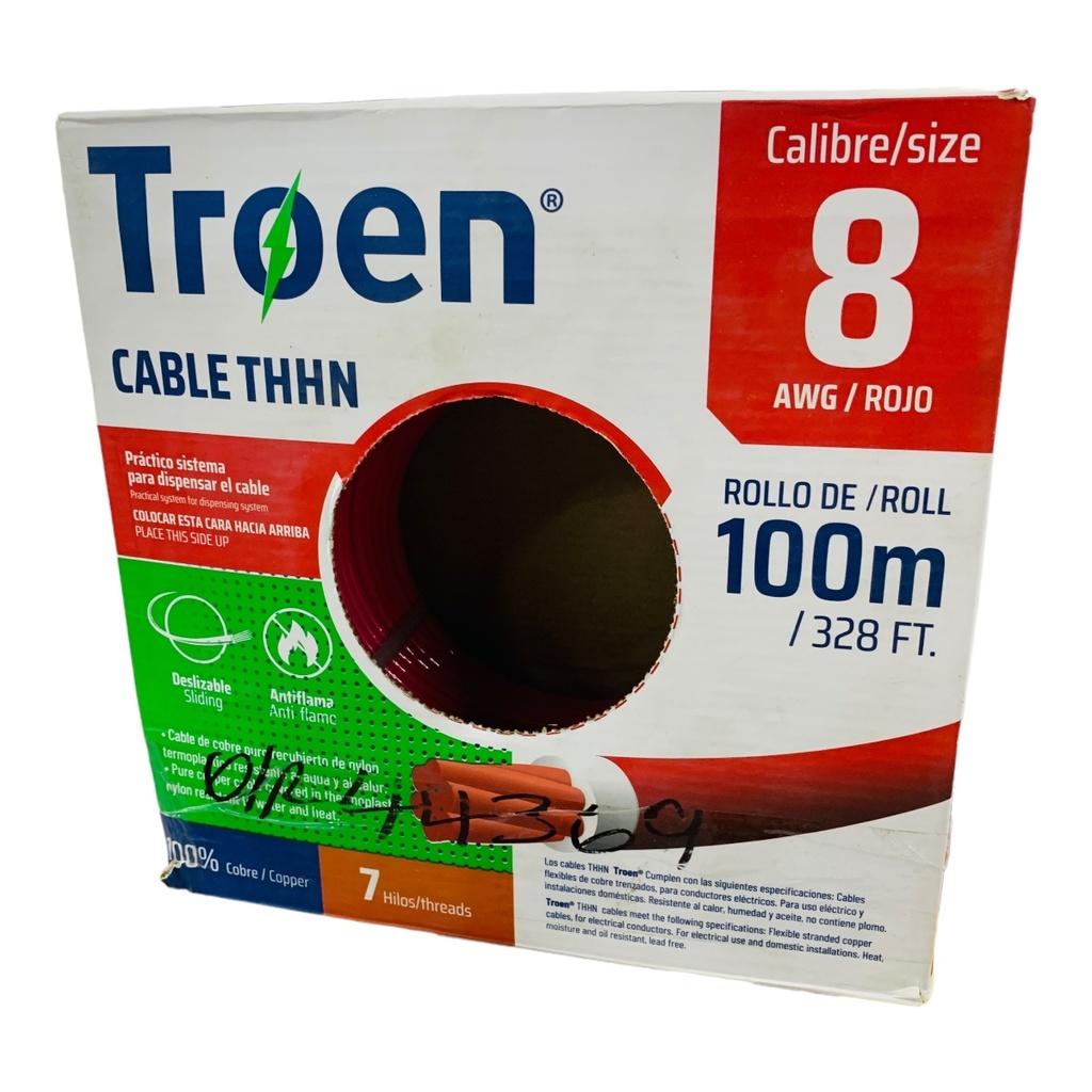 CABLE ELECTRICO 8 AWG ROJO 7 HILOS TROEN