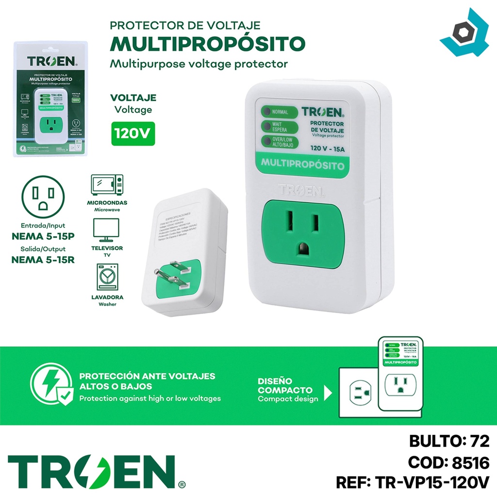 PROTECTOR DE VOLTAJE MULTIPROPOSITO 120V 15A TROEN