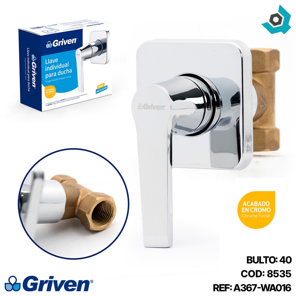 LLAVE PARA DUCHA 1/2" INDIVIDUAL GRIVEN