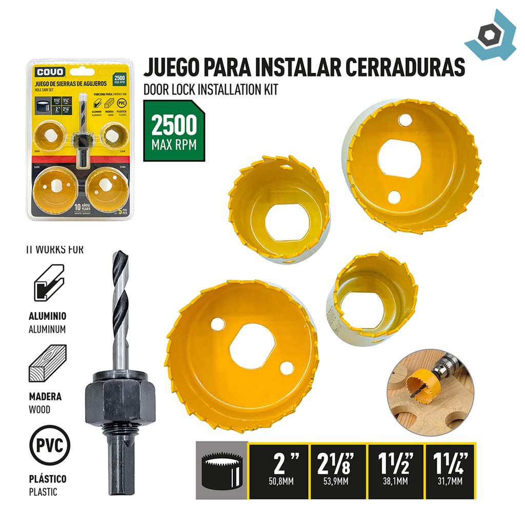 BROCA PARA CERRADURA 5 PIEZAS COVO