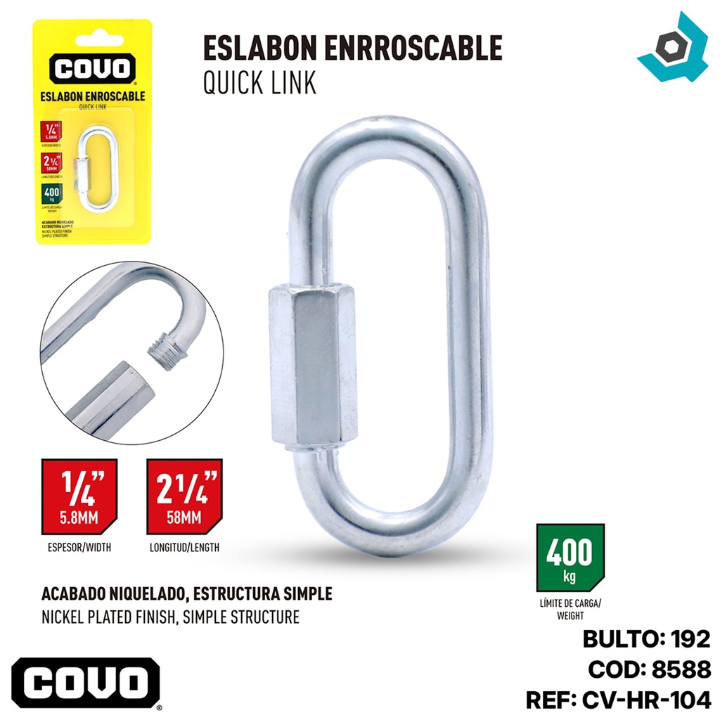 BANDOLA CON SEGURO ENROSCABLE 2 1/4" COVO