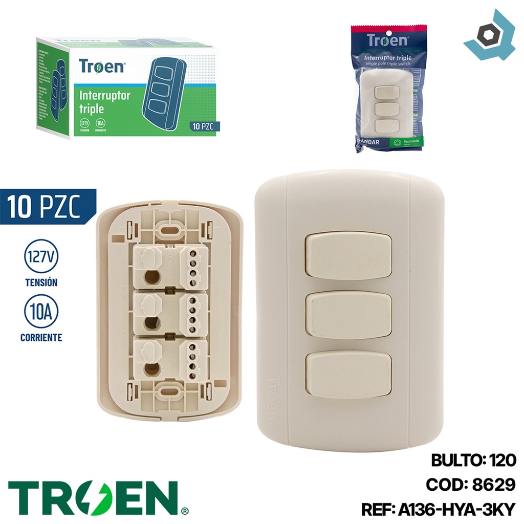 APAGADOR TRIPLE BLANCO TROEN