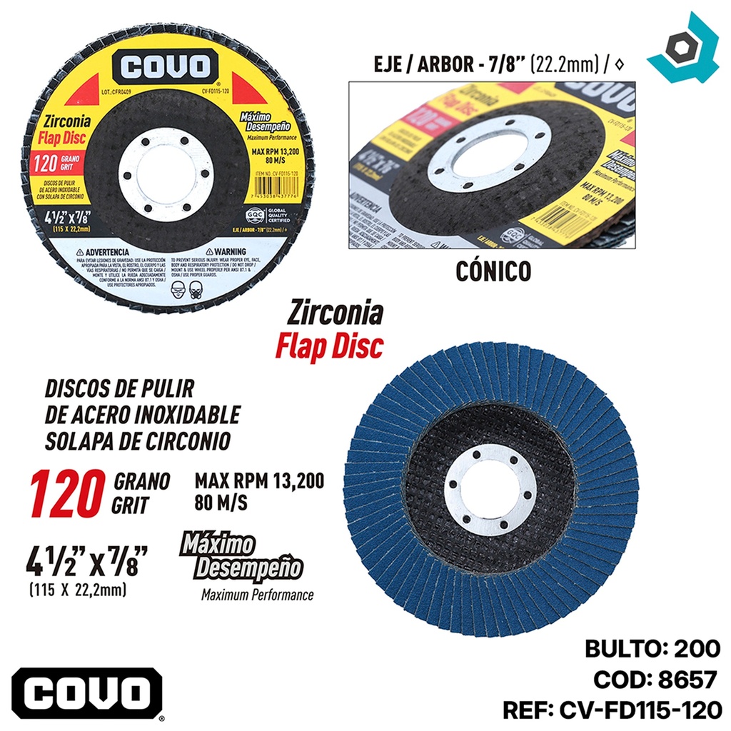 DISCO ABRASIVO 4 1/2" GRANO 120 PARA PULIR COVO