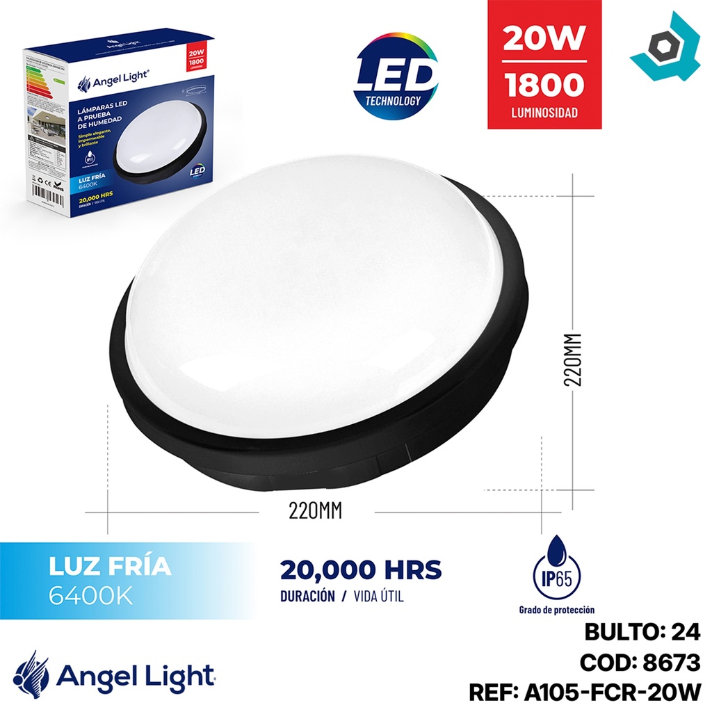 LAMPARA LED SUPERFICIAL 20W ANTIHUMEDAD ANGEL LIGHT