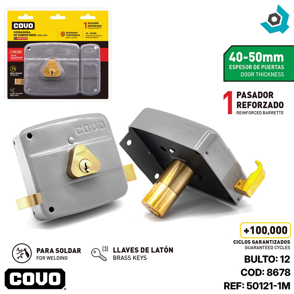 CERRADURA SUPERFICIAL 40-50MM 1 PASADOR  COVO