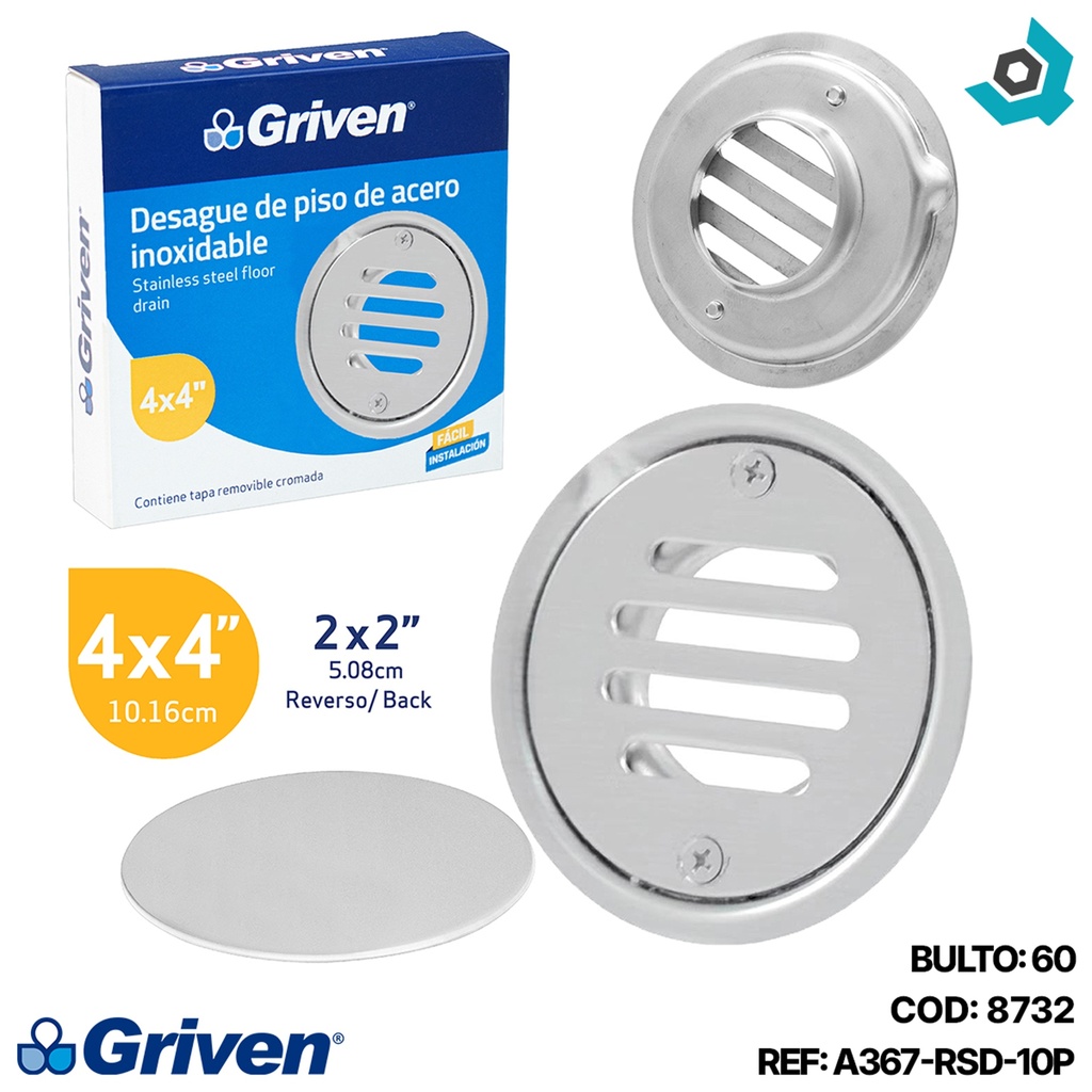 DESAGUE DE PISO 4" X 4" ACERO INOXIDABLE GRIVEN