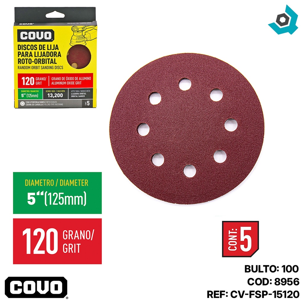 DISCO ABRASIVO 4 1/2" GRANO 120 PARA PULIR COVO