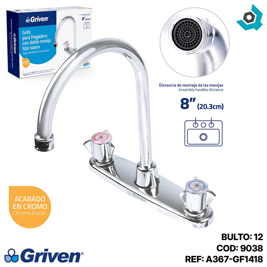 GRIFERIA PARA FREGADERO 8" TIPO SAYCO GRIVEN