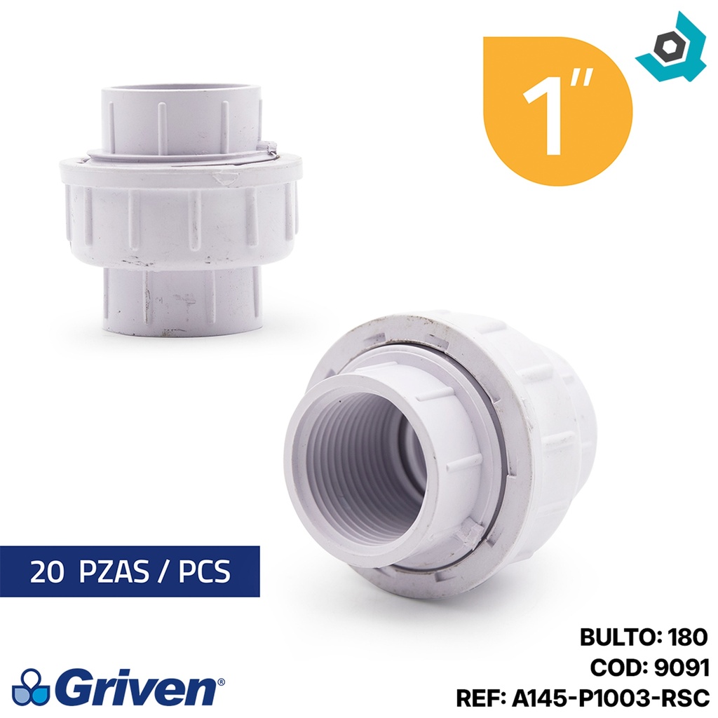 UNION UNIVERSAL 1" DE PVC CON ROSCA GRIVEN