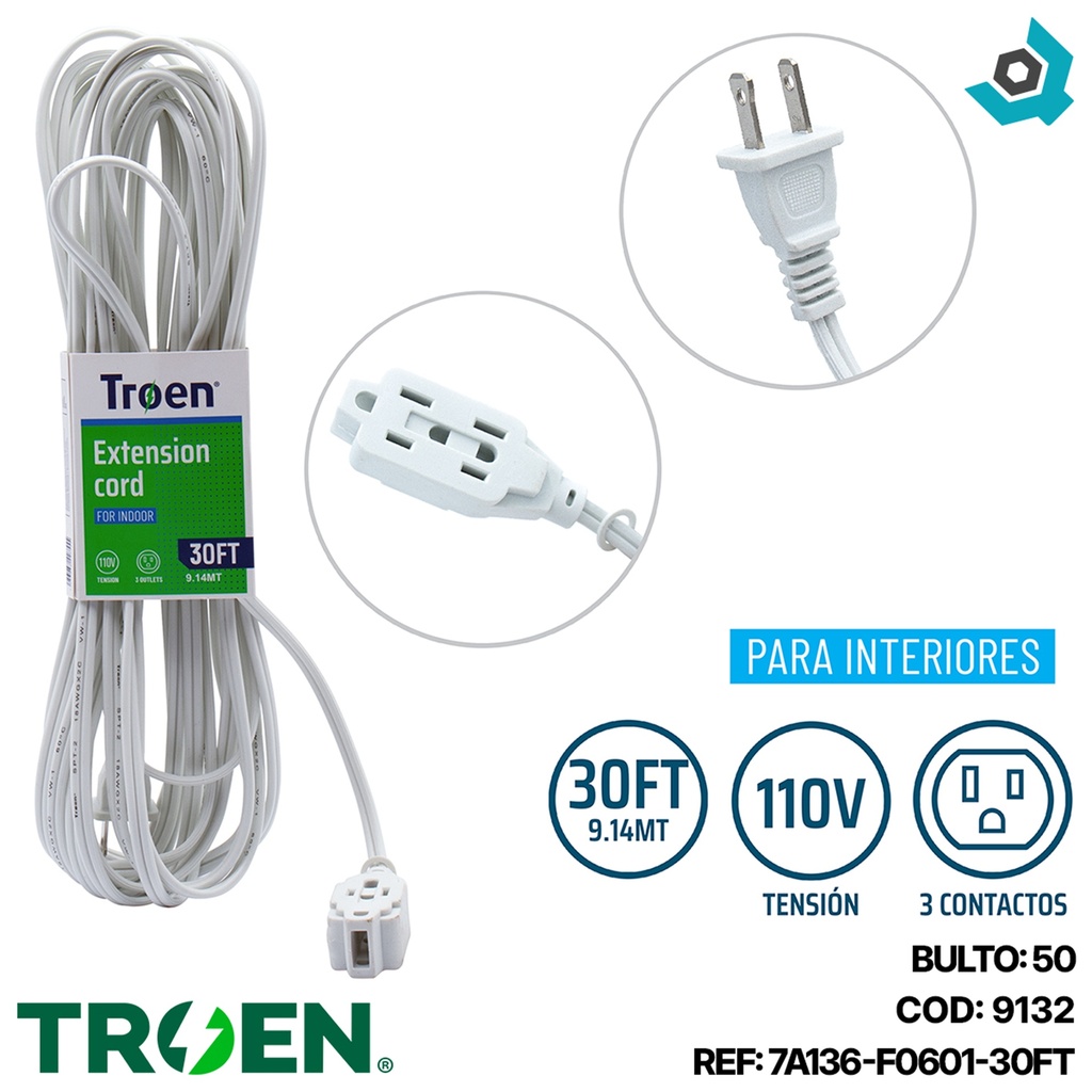 EXTENSION ELETRICA 30FT 3 TOMAS TROEN