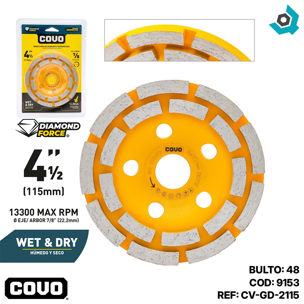 DISCO DIAMANTADO 4 1/2" SEGMENTADO DE COPA COVO