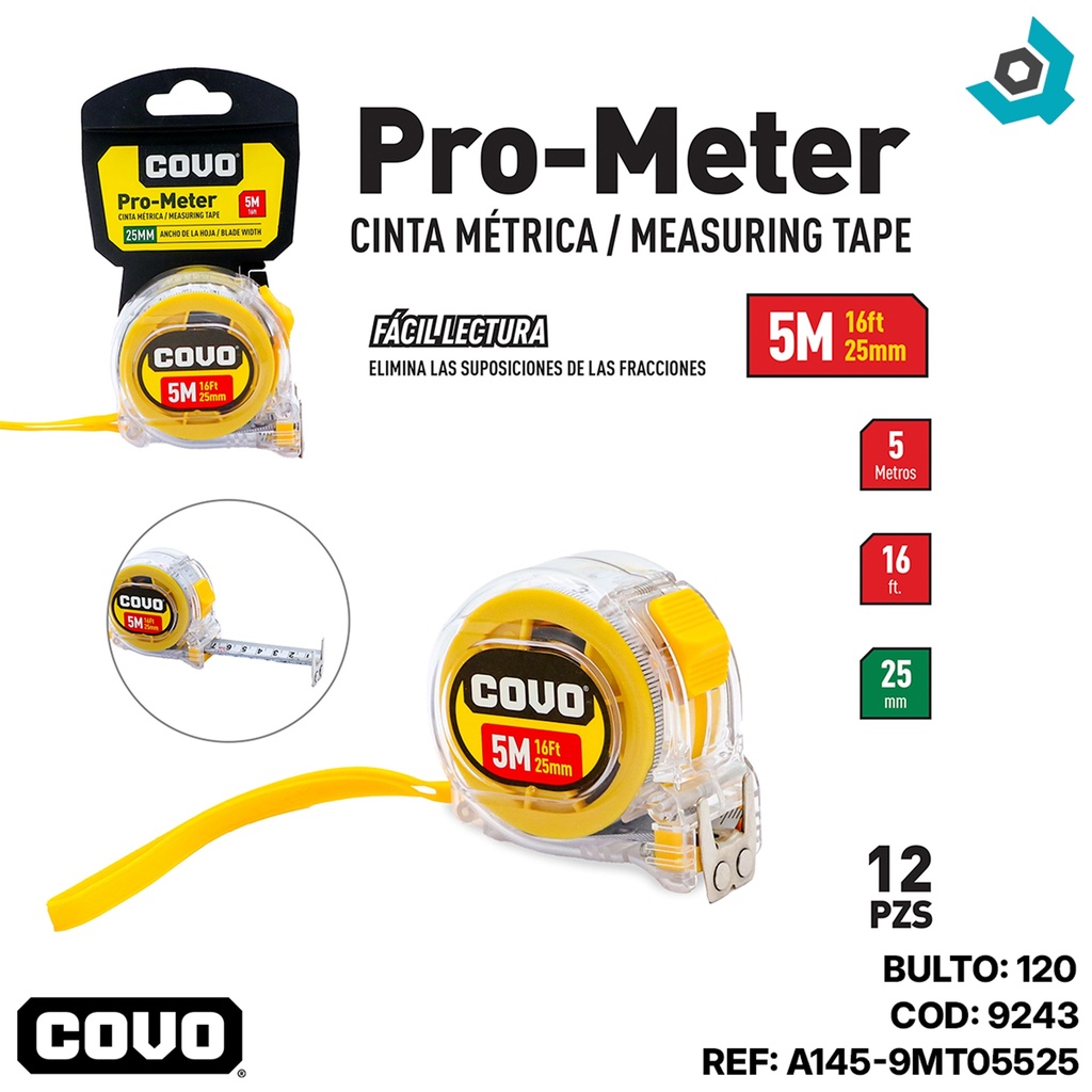 CINTA METRICA 5M X 25MM COVO