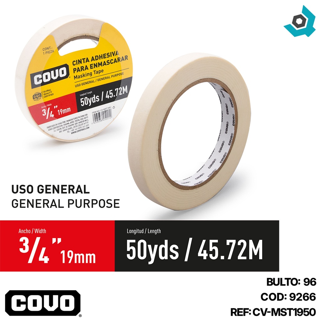 TIRRO CINTA ADHESIVA PARA ENMASCARAR 3/4" COVO