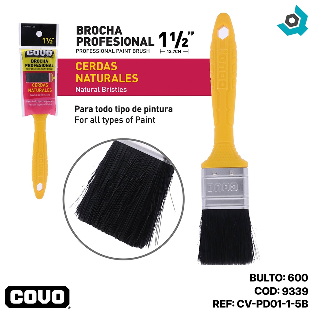 BROCHA 1.5" CERDAS NATURALES NEGRAS COVO