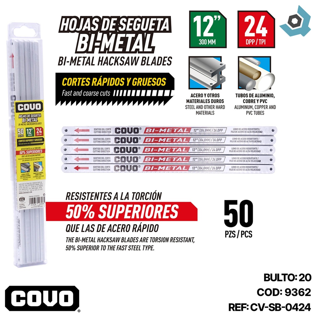 HOJAS DE SEGUETA 24 DIENTES BI METAL COVO