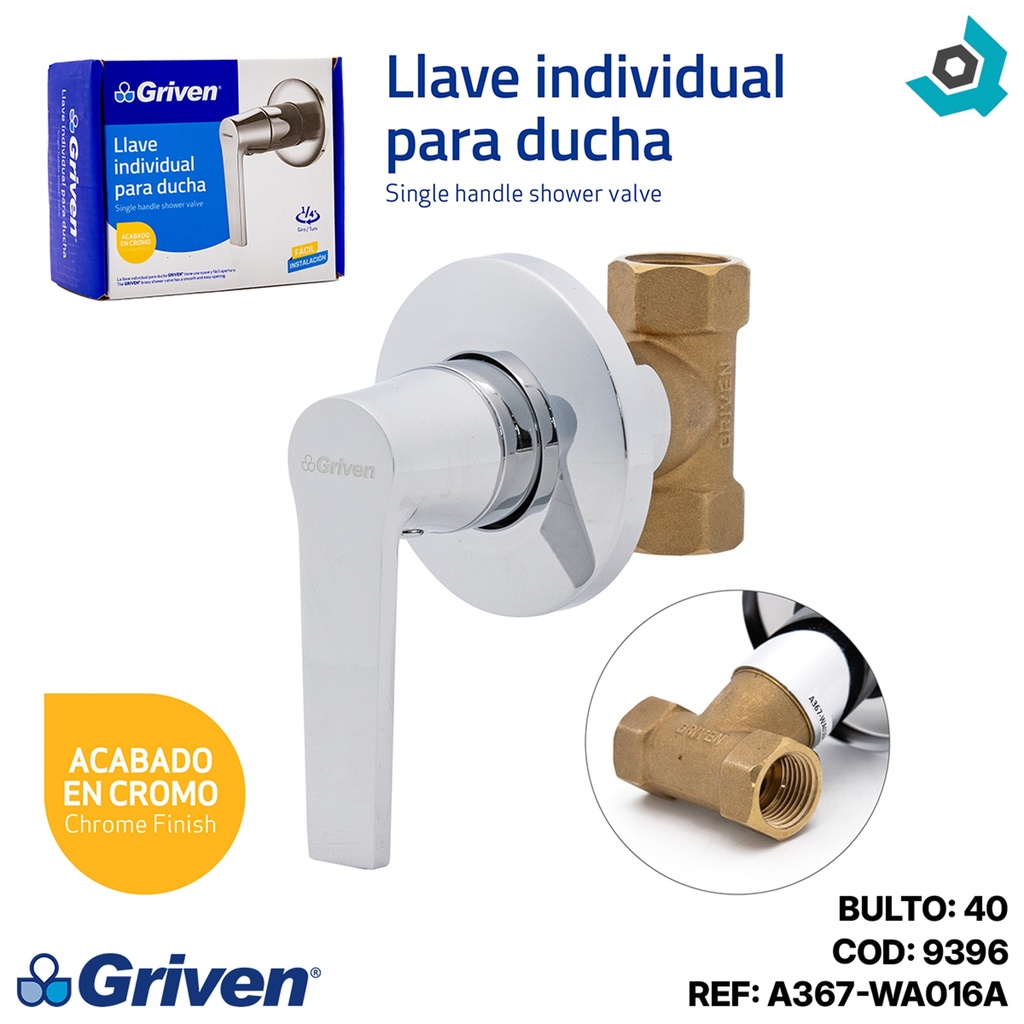 LLAVE PARA DUCHA 1/2" INDIVIDUAL GRIVEN