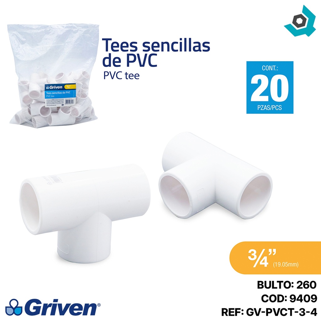 TEE PVC 3/4" SENCILLA CXCXC GRIVEN