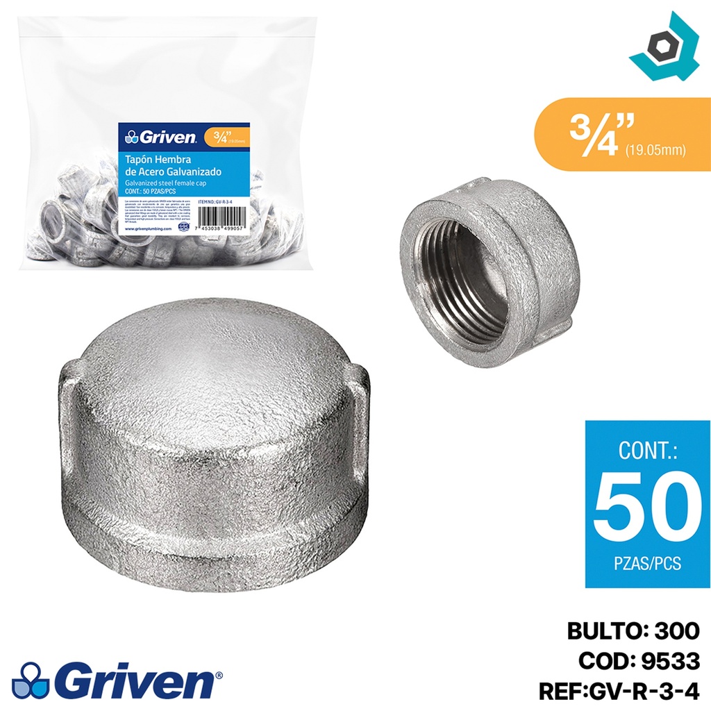 TAPA 3/4" DE ACERO GALVANIZADO HR GRIVEN