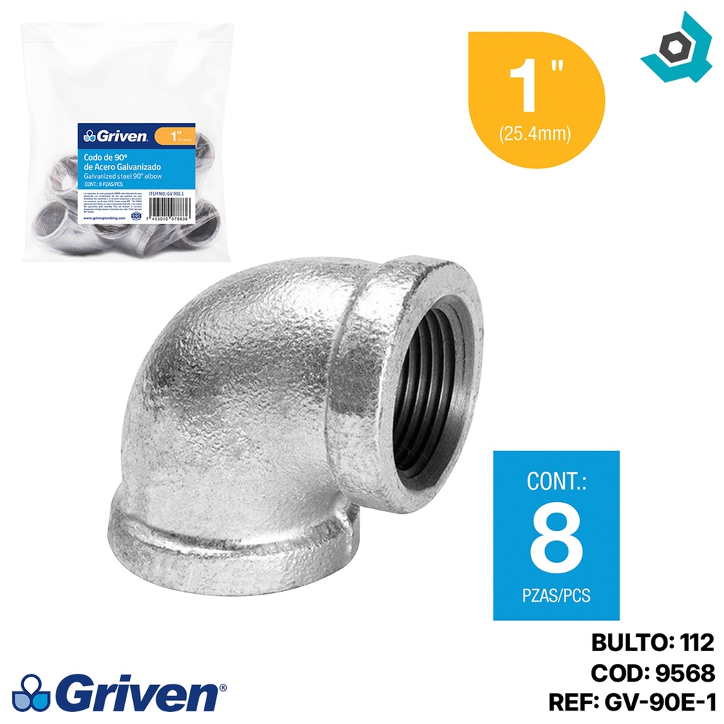 CODO 90GR 1" DE ACERO GALVANIZADO HR GRIVEN