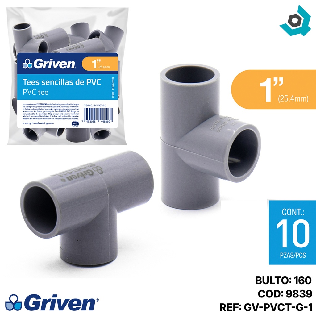 TEE PVC 1" SENCILLA CXCXC GRIS GRIVEN