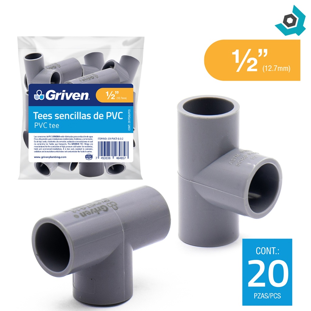 TEE PVC 1/2" SENCILLA CXCXC GRIS GRIVEN
