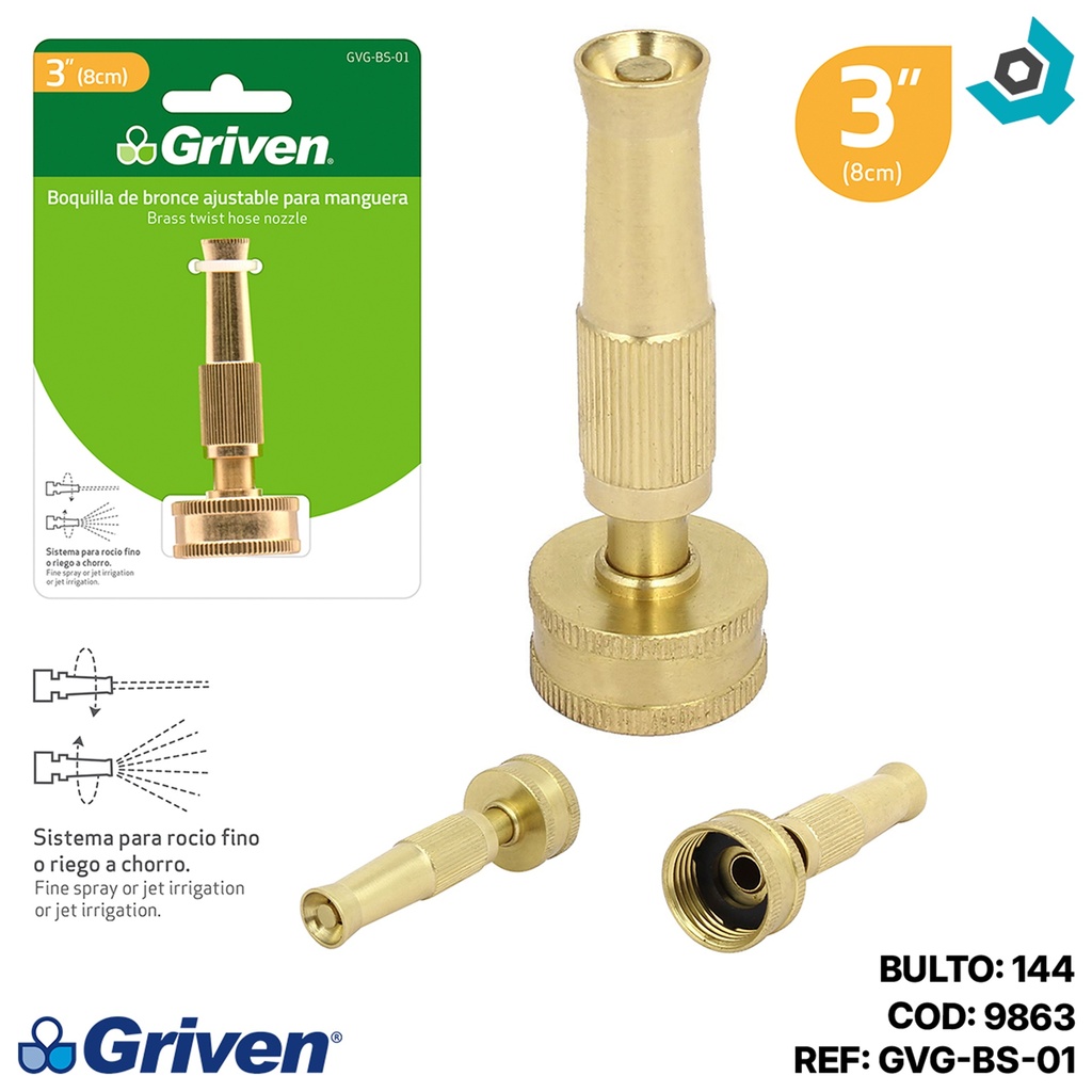 BOQUILLA AJUSTABLE PARA MANGEURA 3" GRIVEN