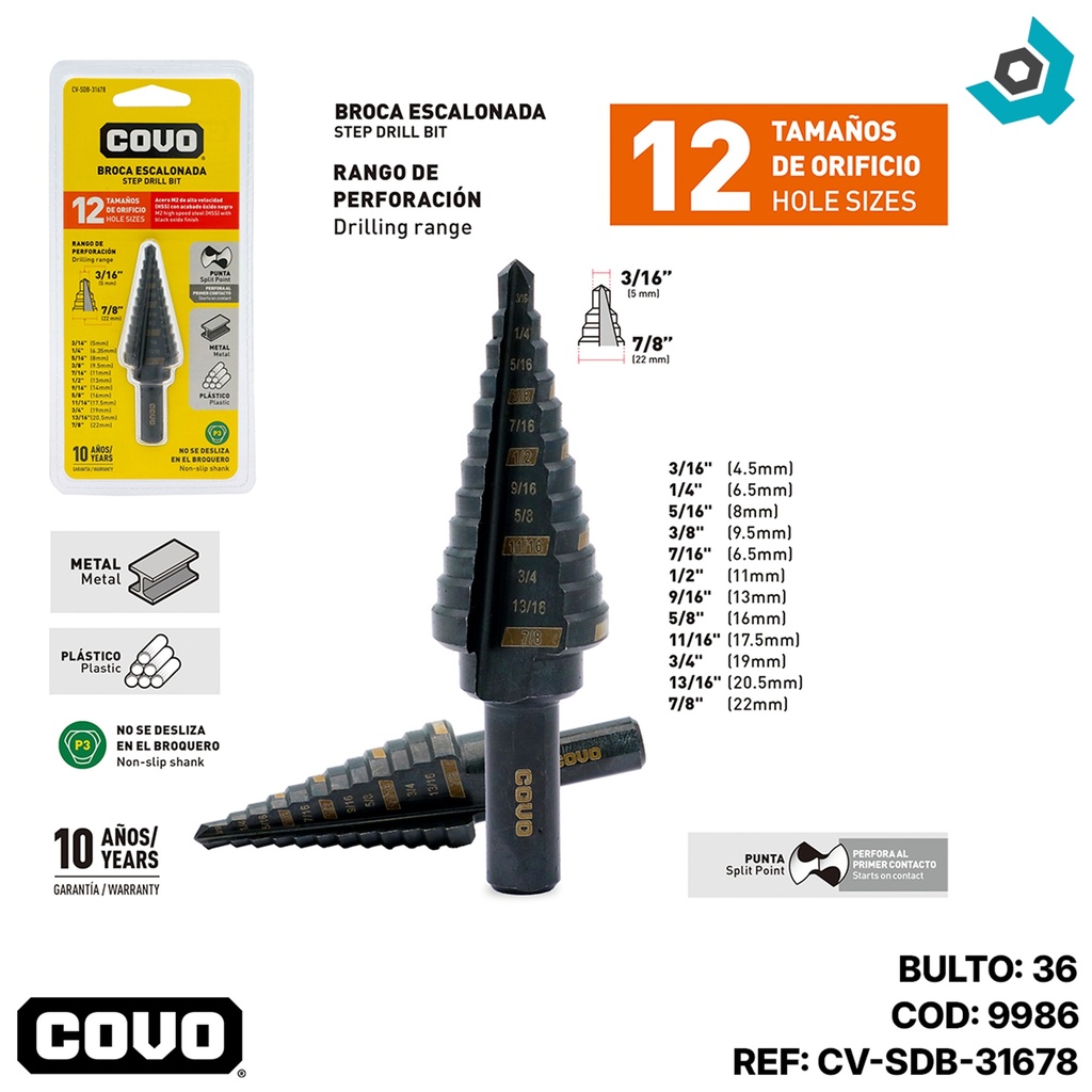 MECHA 3/8" MULTIMATERIAL ESCALONADA COVO