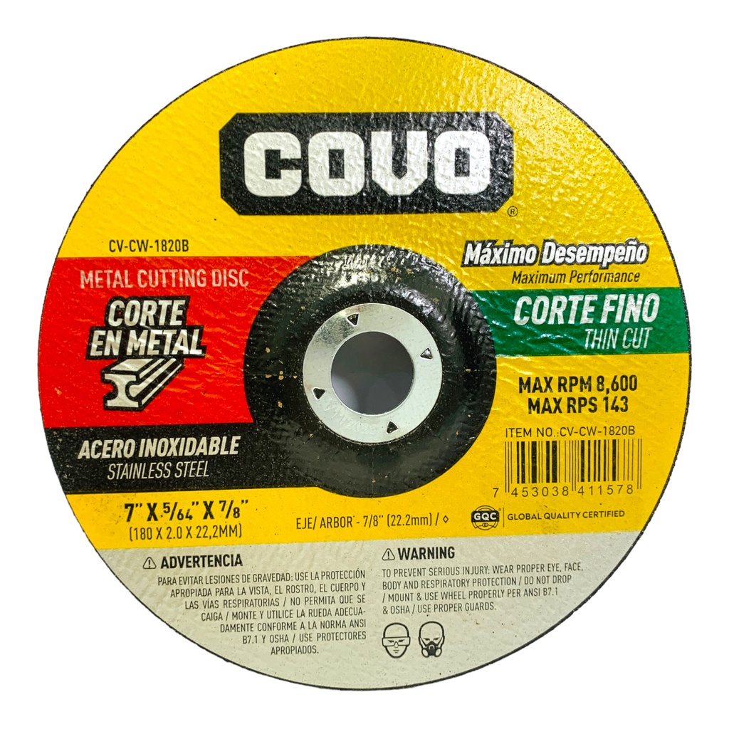DISCO DE CORTE 7" METAL FINO COVO