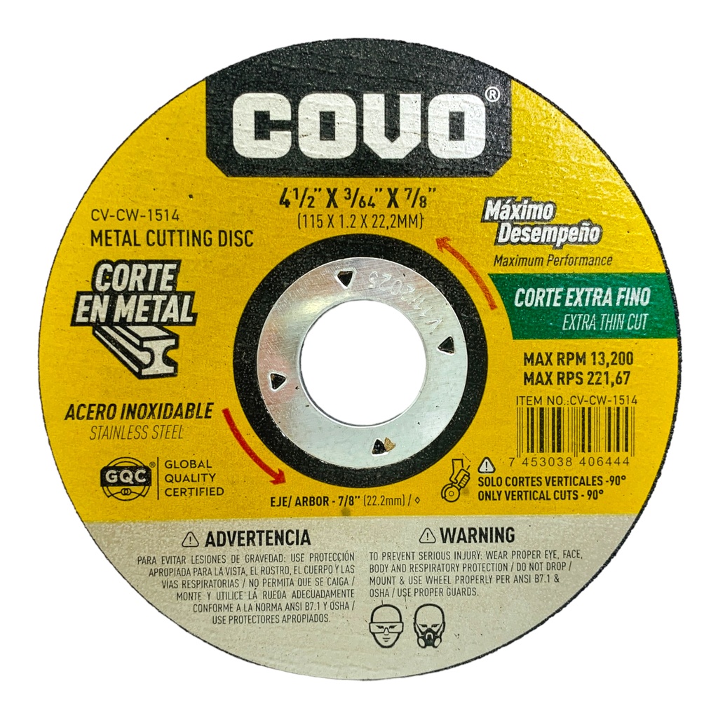 DISCO PARA CORTE EN METAL 4 1/2" EXTRA FINO COVO