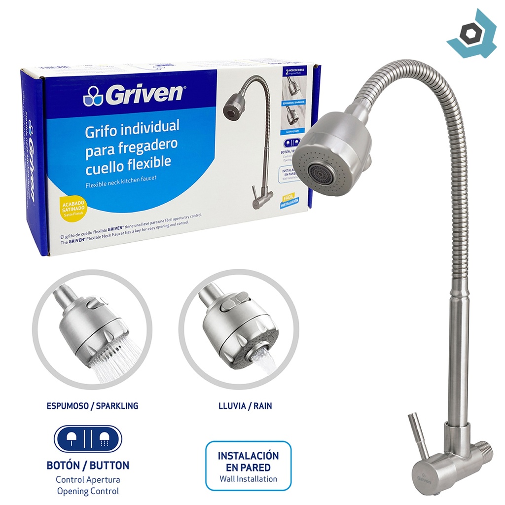 GRIFERIA INDIVIDUAL PARA FREGADERO CUELLO FLEXIBLE SATINADO GRIVEN