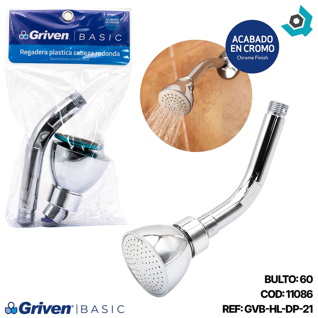 REGADERA PARA BANO 2 1/2" ABS CROMADA CABEZA REDONDA GRIVEN BASIC