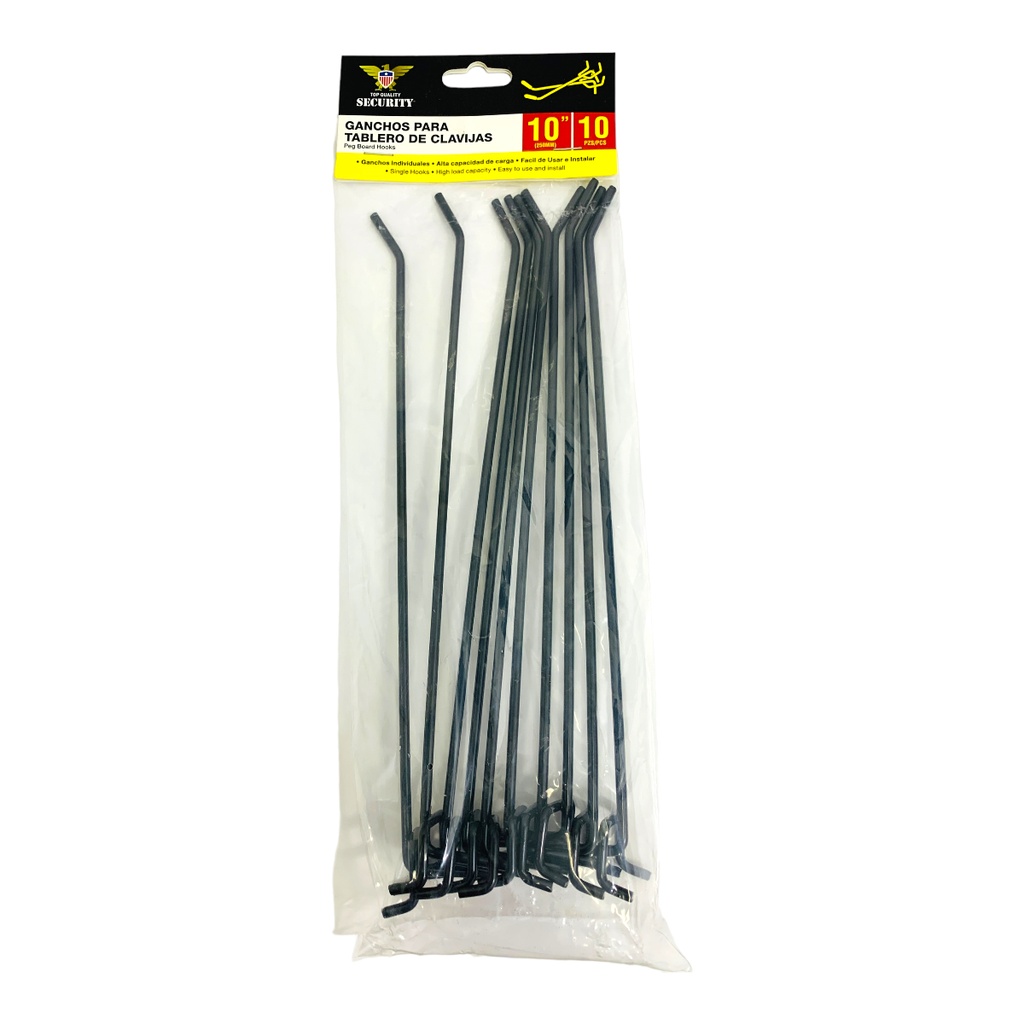 GANCHOS RECTOS 250MM NEGRO 10 PIEZAS SECURITY
