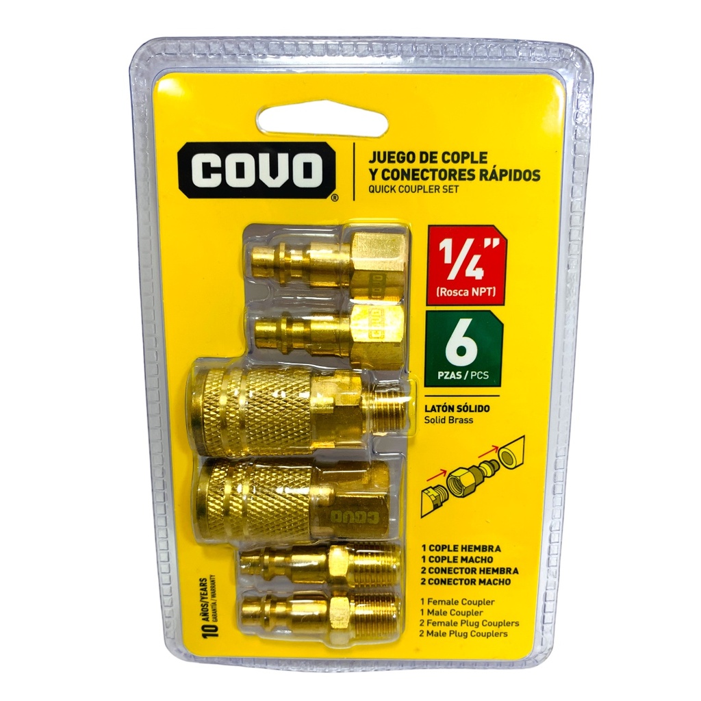 JUEGO DE COPLE Y CONECTORES RAPIDOS 1/4" 6 PIEZAS COVO