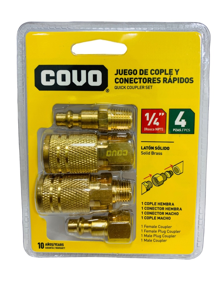 JUEGO DE COPLE Y CONECTORES RAPIDOS 1/4" 4 PIEZAS COVO