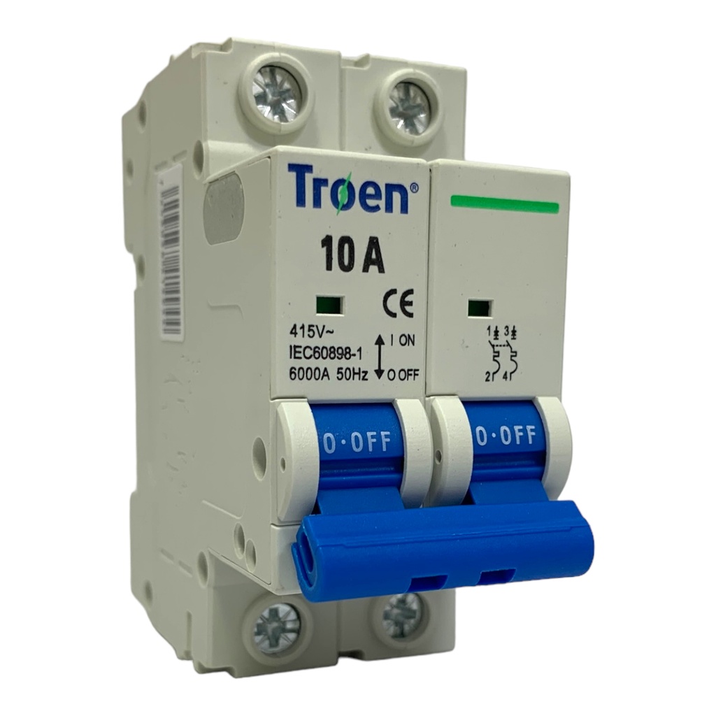 BREAKER TERMOMAGNETICO 10A 2P TIPO EUROPEO TROEN