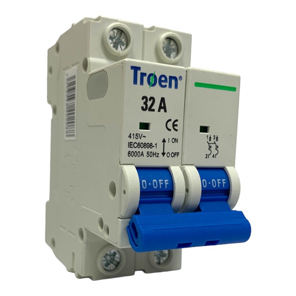 BREAKER TERMOMAGNETICO 32A 2P TIPO EUROPEO TROEN