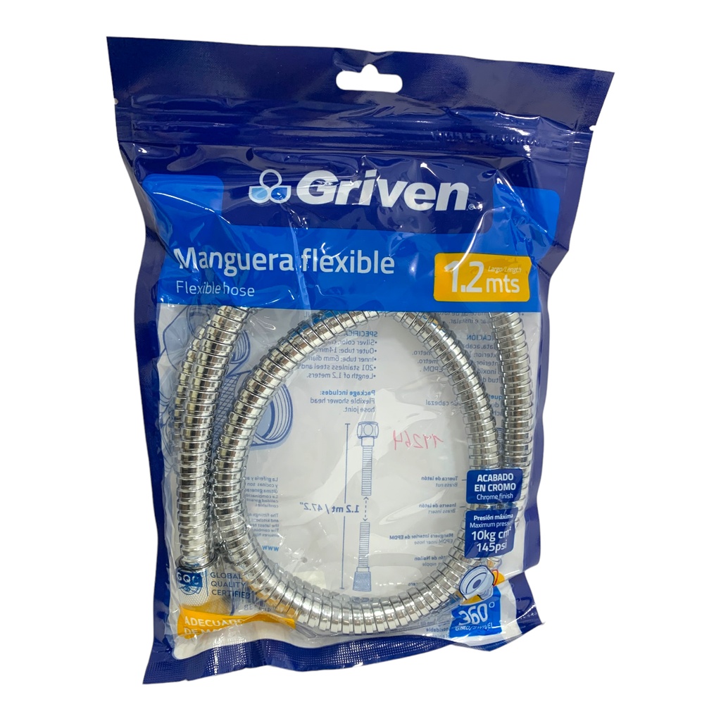 MANGUERA FLEXIBLE 1/2" 1.2 M CROMADO GRIVEN