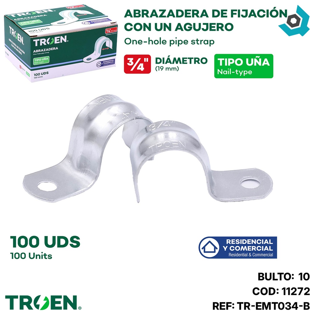 ABRAZADERA 3/4" 100 PIEZAS TROEN