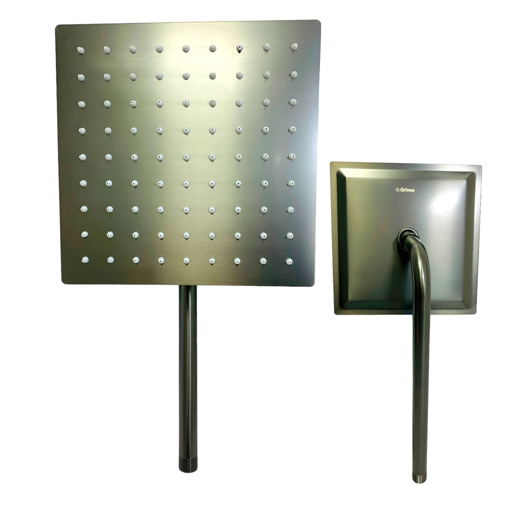 REGADERA PARA BANO CUADRADA 8" GRIS METALICO GRIVEN GUN METAL