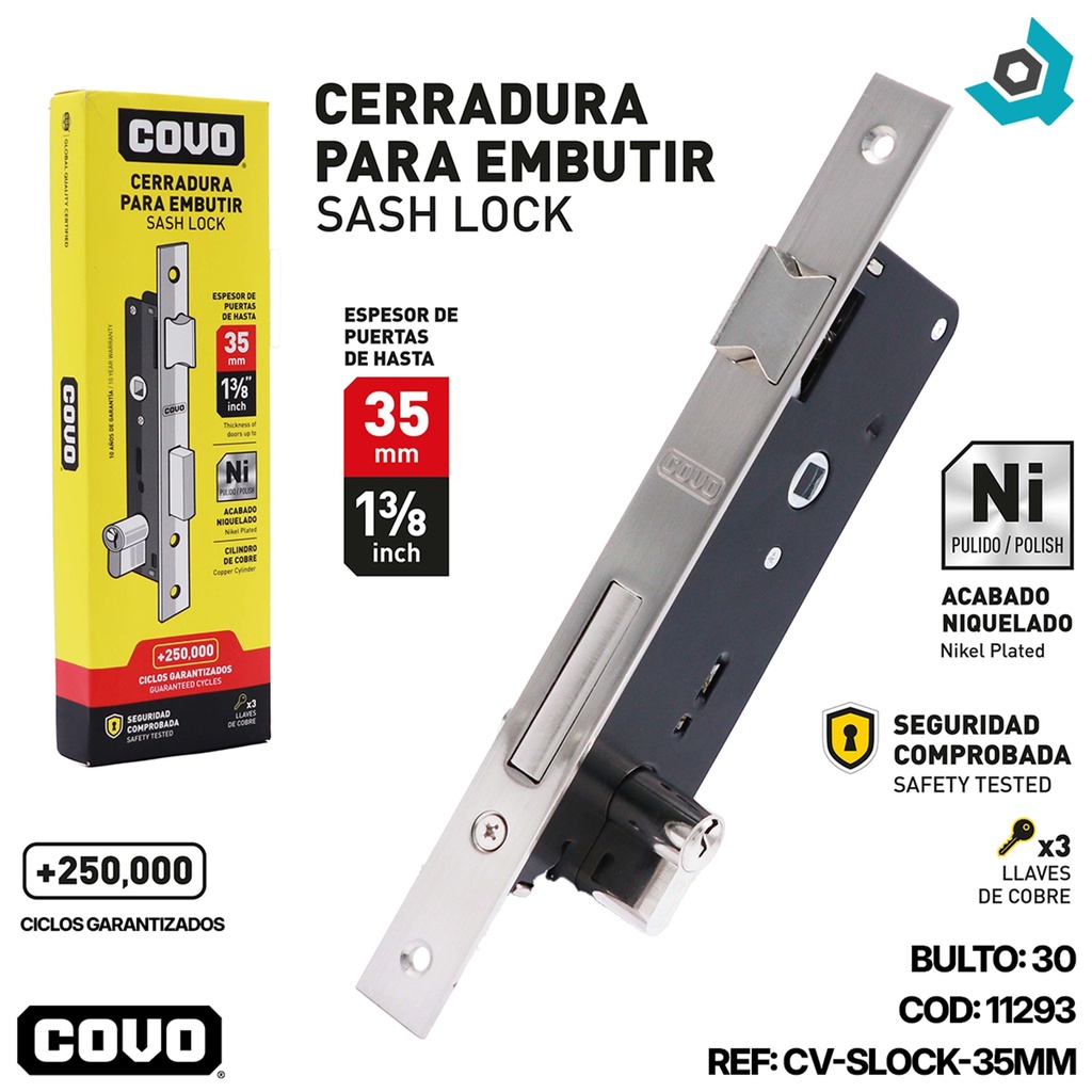 CERRADURA PARA EMBUTIR 35MM NIQUELADO COVO