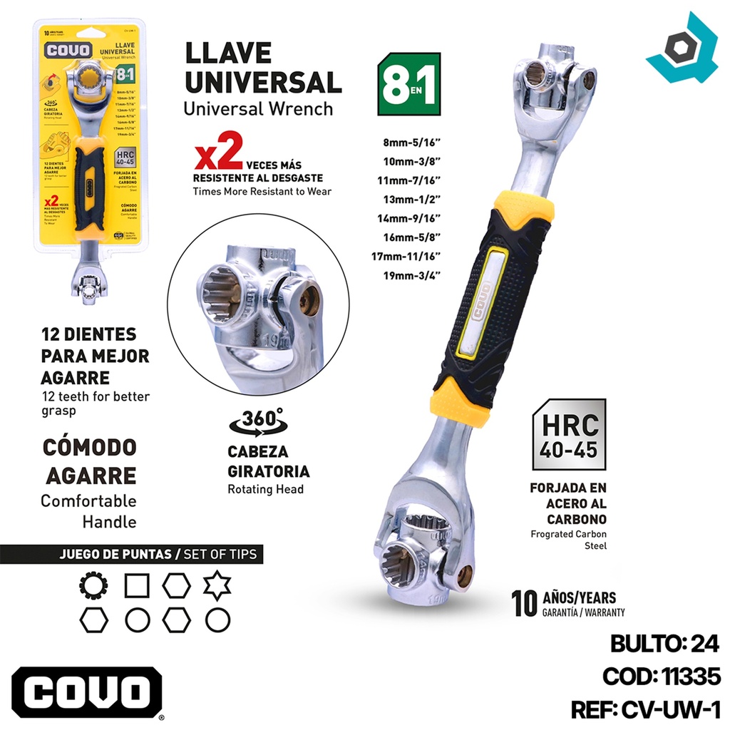 LLAVE UNIVERSAL 8 EN 1 COVO