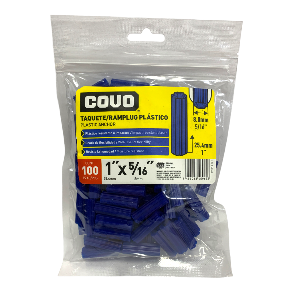 RAMPLUG PLASTICO 1" X 5/16 100 PIEZAS COVO