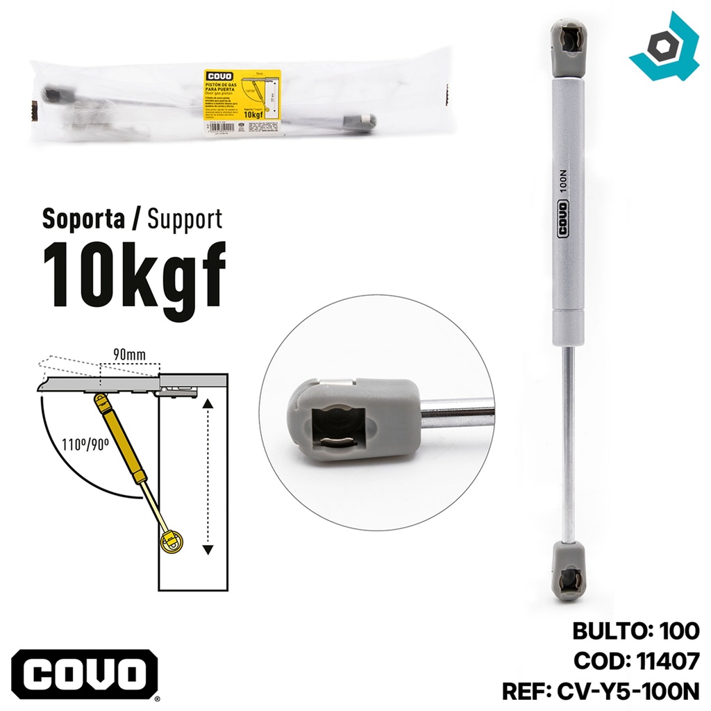 PISTON DE GAS PARA PUERTAS 10 KG COVO