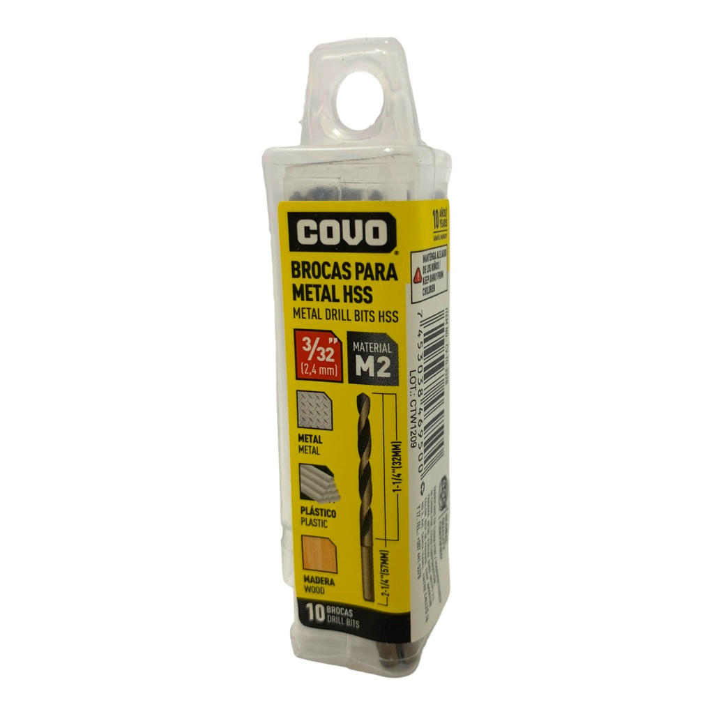MECHAS PARA METAL 3/32" HSS 10 PIEZAS COVO