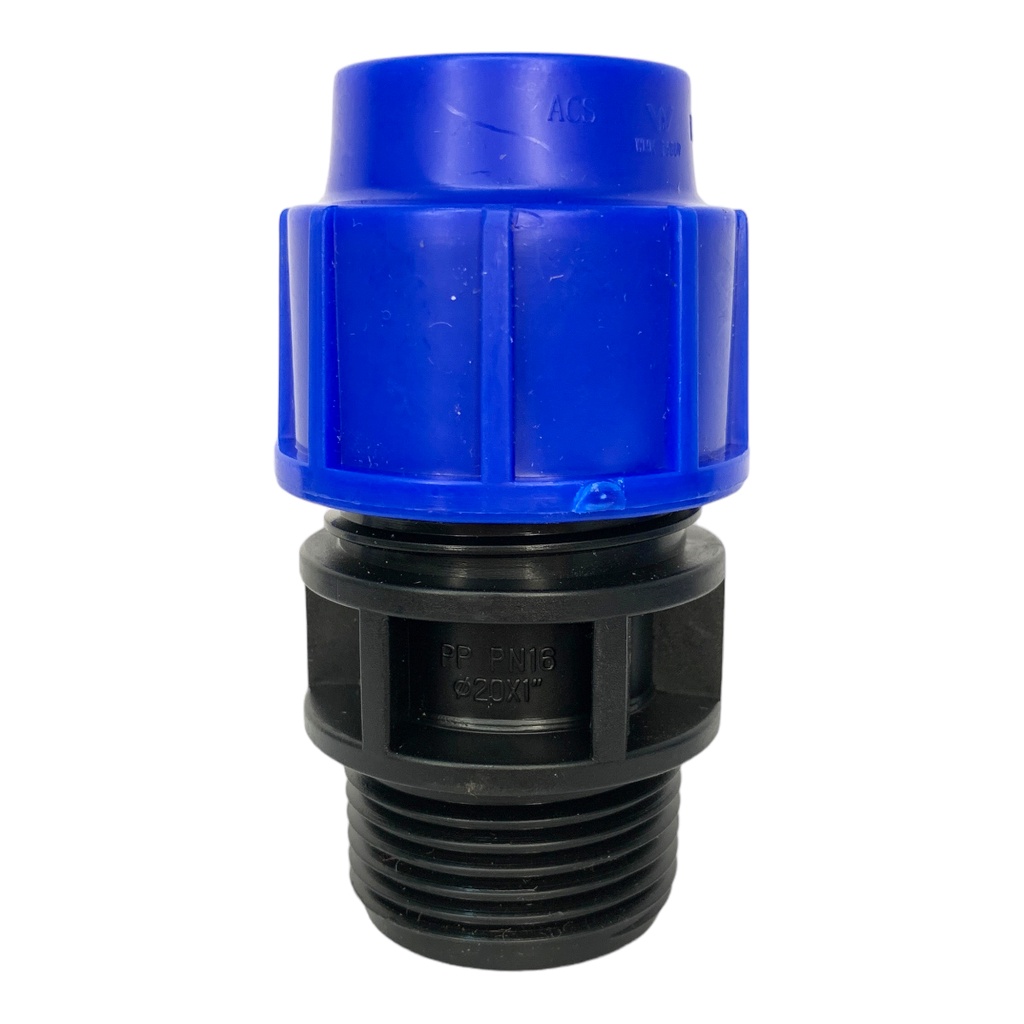 ADAPTADOR MACHO 20MM SALIDA 1" PARA RIEGO PEAD TUBRICA